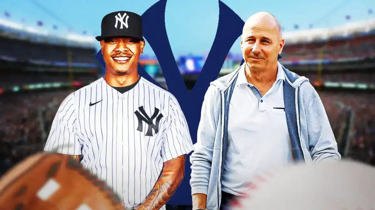 Ex-Chicago Cubs pitcher Marcus Stroman in Cubs jersey, Brian Cashman smiling