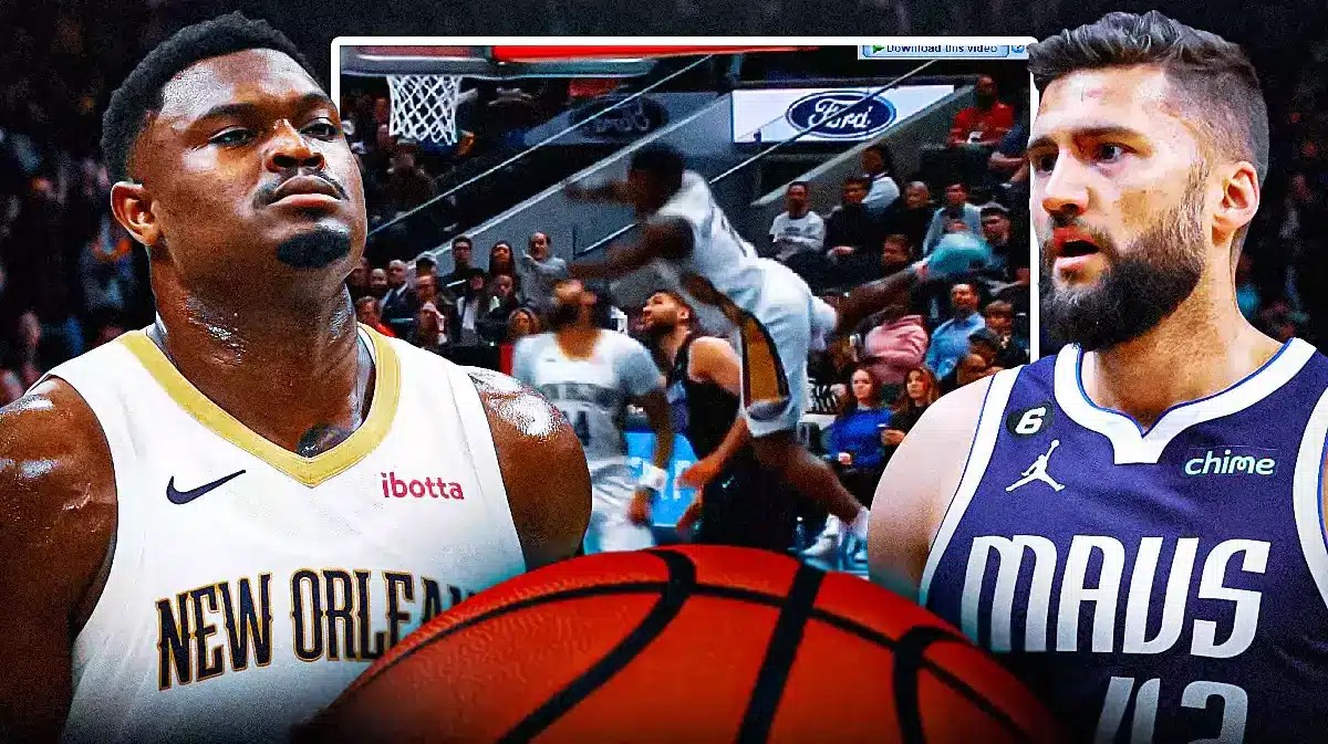 Zion Williamson (pelicans) looking serious with Maxi Kleber (mavericks)