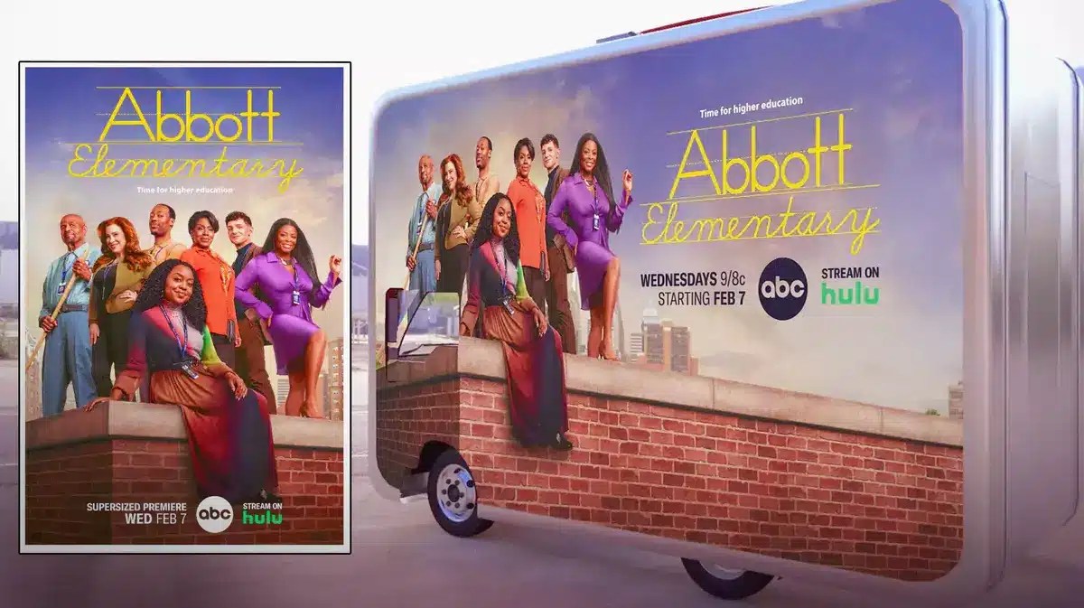 Abbott Elementary poster next to Abbott Elementary giant lunch box