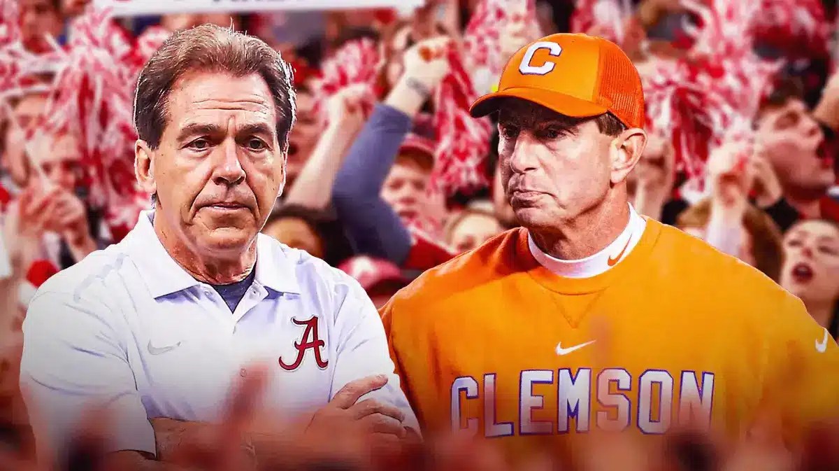Alabama football HC Nick Saban with former Crimson Tide player and Clemson HC Dabo Swinney