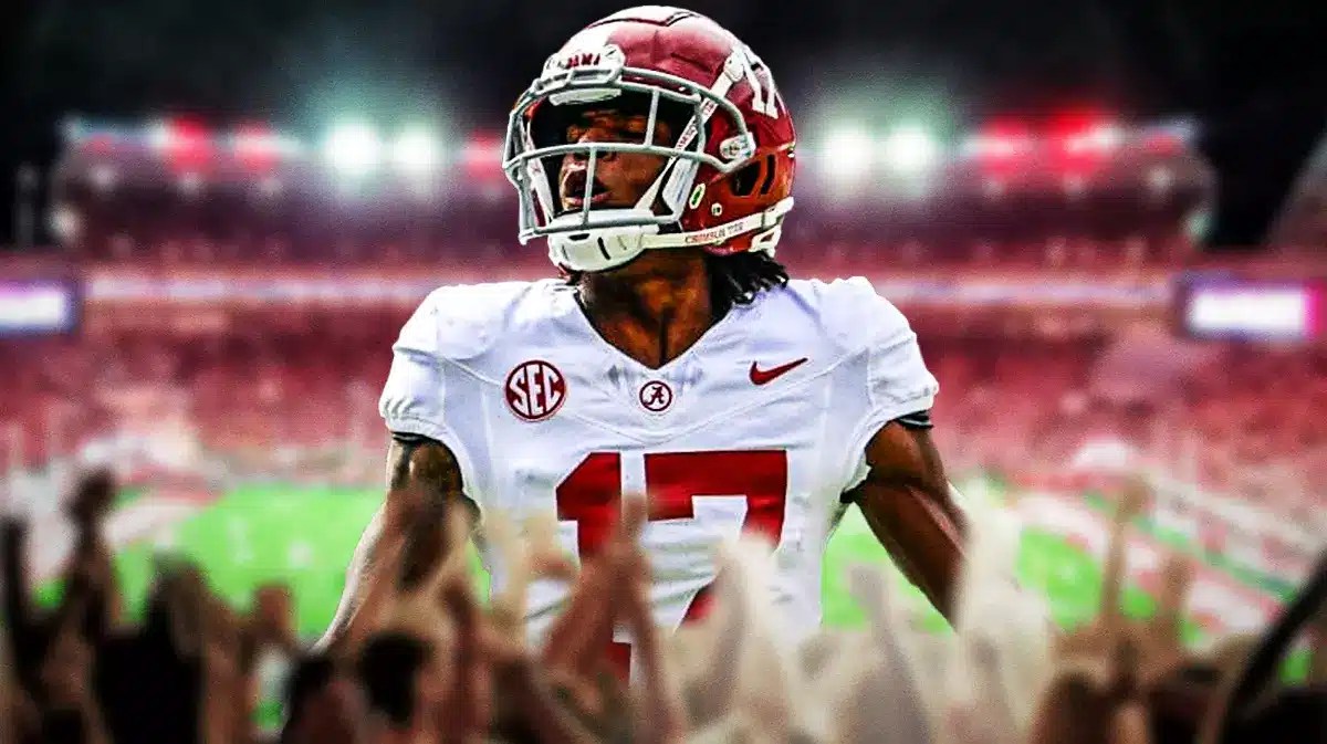 Alabama football, Isaiah Bond, Transfer portal, Nick Saban, Crimson Tide, Isaiah Bond in Alabama uni with Alabama football stadium in the background