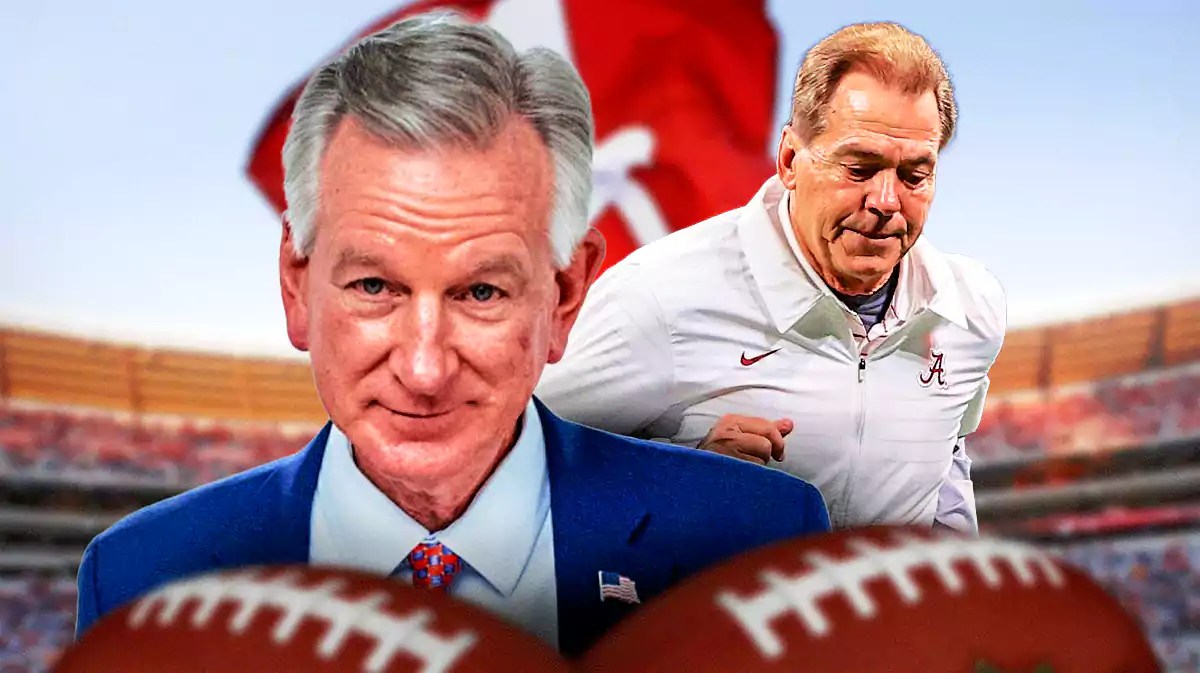 Alabama football, Crimson Tide, Auburn football, Tommy Tuberville, Nick Saban, Tommy Tuberville and Nick Saban with Alabama football stadium in the background
