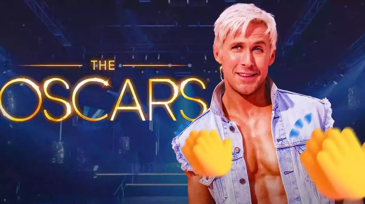 The Oscars logo next to Ryan Gosling as Ken.
