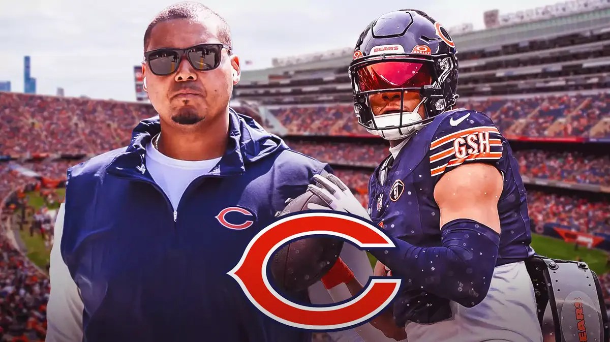 Ryan Poles, Justin Fields, Bears logo