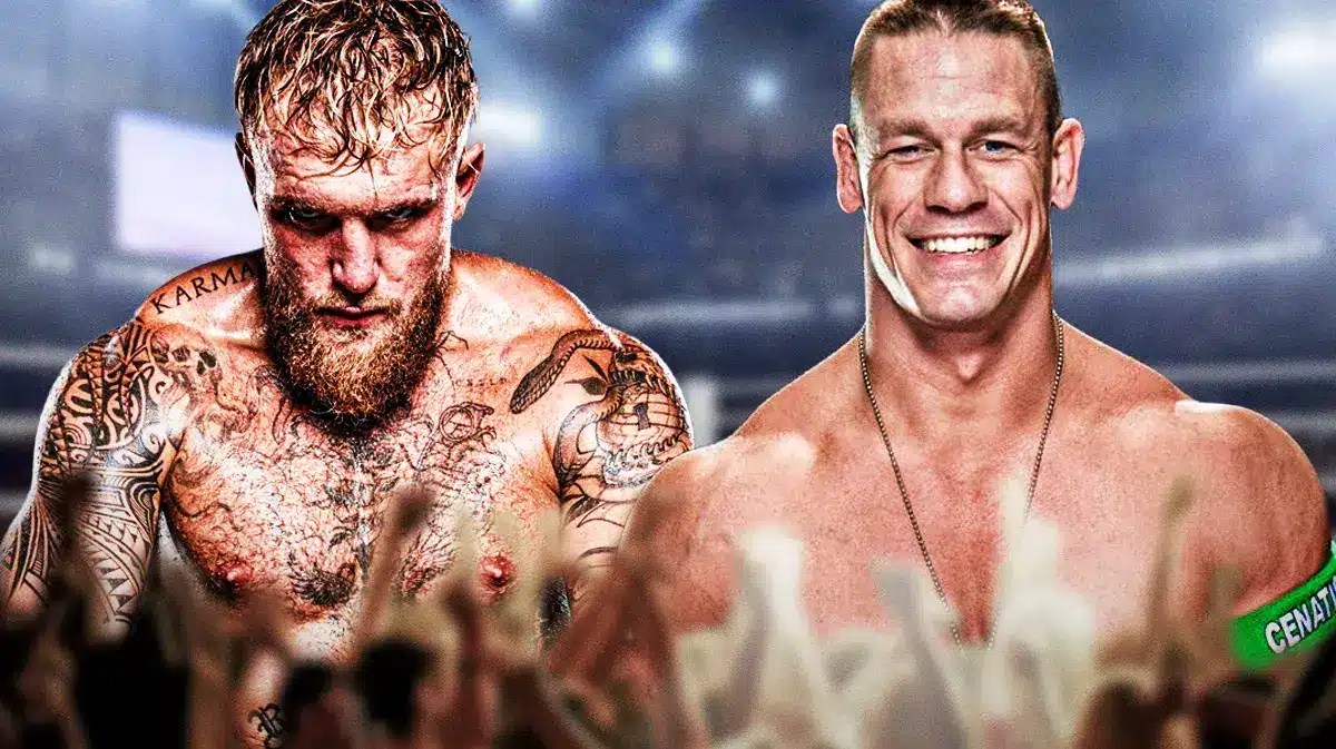 Jake Paul and John Cena in a boxing ring