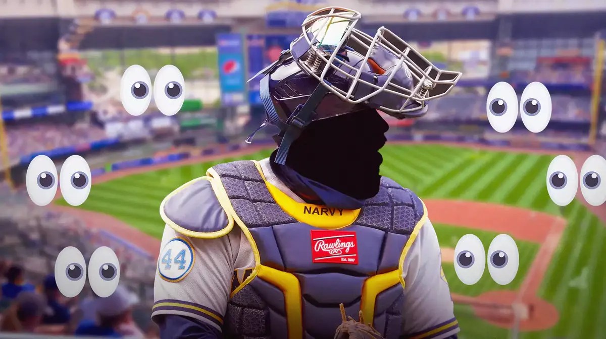 Silhouette of a Brewers catcher.