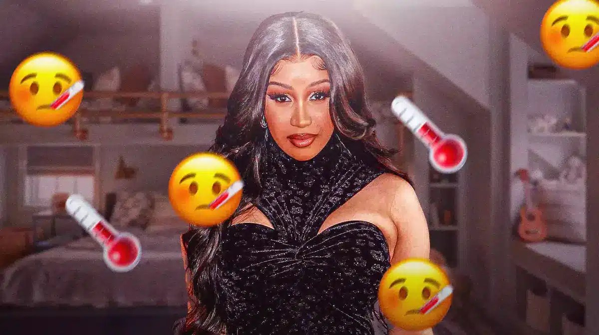 Cardi B surrounded by sick emojis and a thermometer.