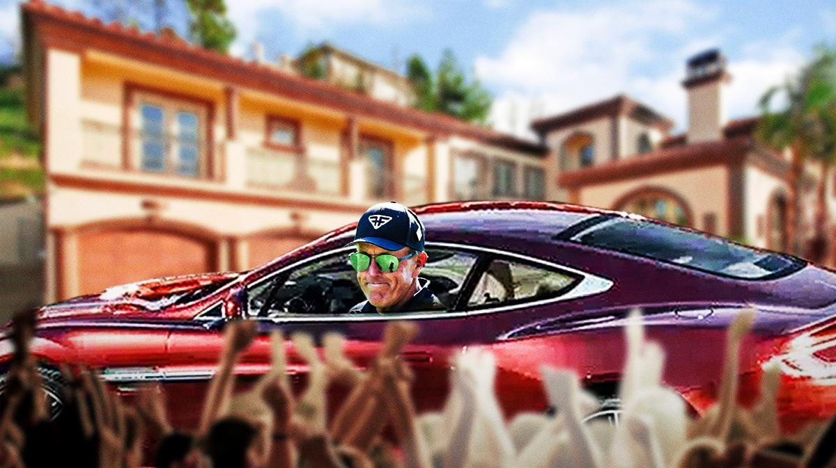 Phil Mickelson in a car from his collection.