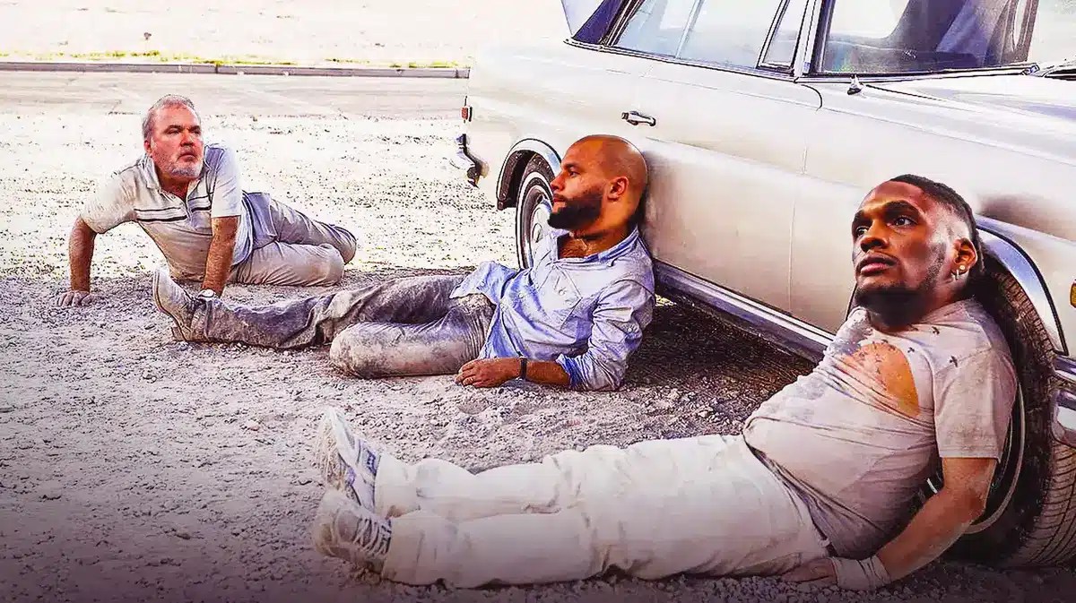 Mike McCarthy, Dak Prescott, and CeeDee Lamb (all Cowboys) as these Hangover guys