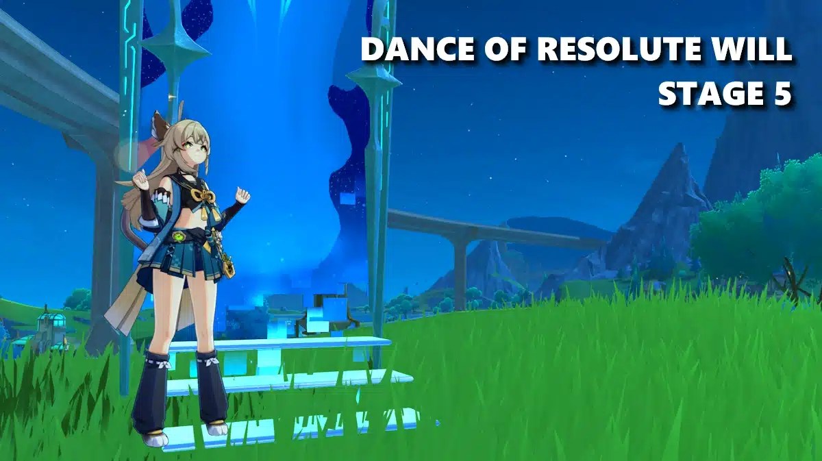dance resolute will stage 5, dance resolute will guide, dance of resolute will, genshin impact event, genshin impact, a screenshot of Kirara with the words dance of resolute will stage 5 in the corner
