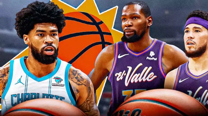 Phoenix Suns forward Kevin Durant, Nick Richards, Charlotte Hornets