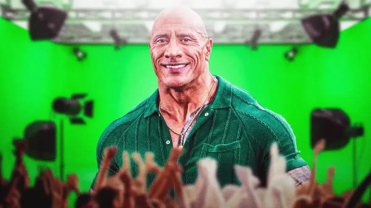Dwayne Johnson on a movie set.