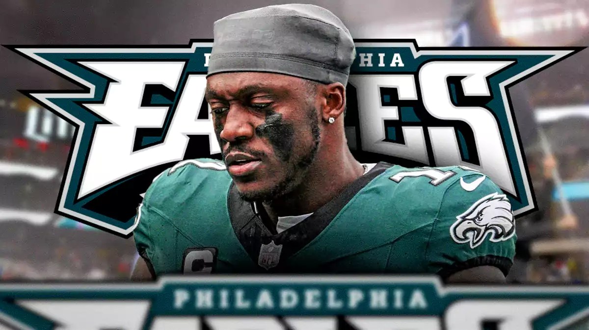 Eagles, AJ Brown, AJ Brown Eagles, DeVonta Smith, DeVonta Smith Eagles, AJ Brown with Eagles stadium in the background