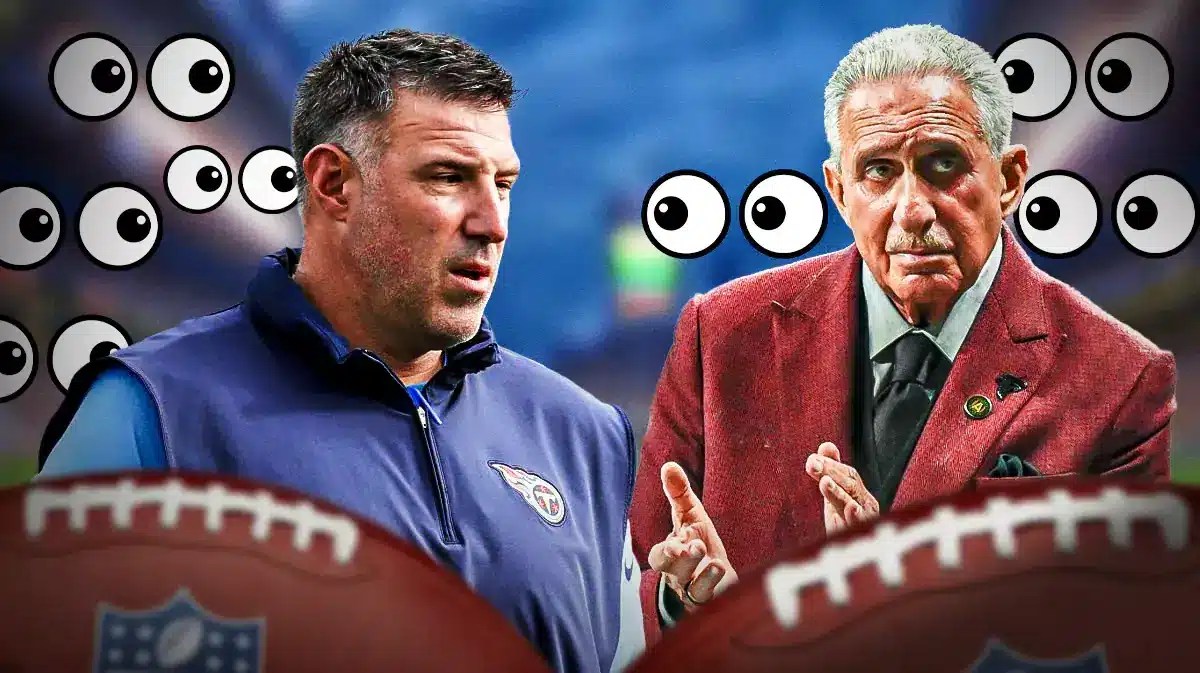 Mike Vrabel, Arthur Blank. Eyeball emojis
