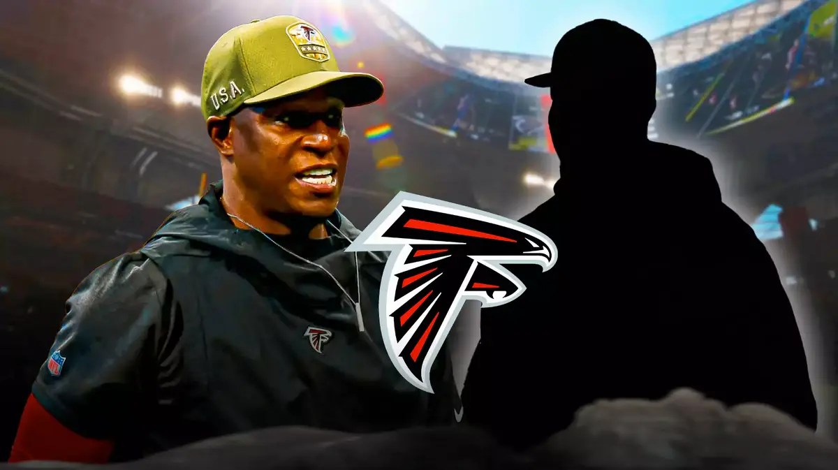 Falcons' Raheem Morris next to a silhouette