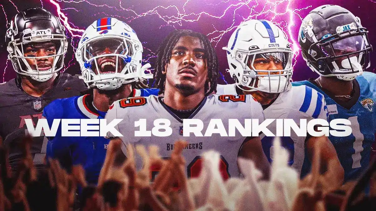 Fantasy football Running Backs Rachaad White, Jonathan Taylor, James Cook, Travis Etienne Jr, Bijan Robinson are all beside each other with electricity in the background.