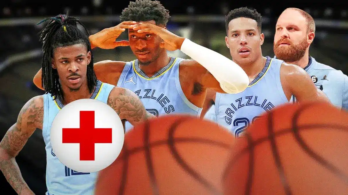 Ja Morant with injury symbol next to Jaren Jackson Jr., Desmond Bane, and Taylor Jenkins