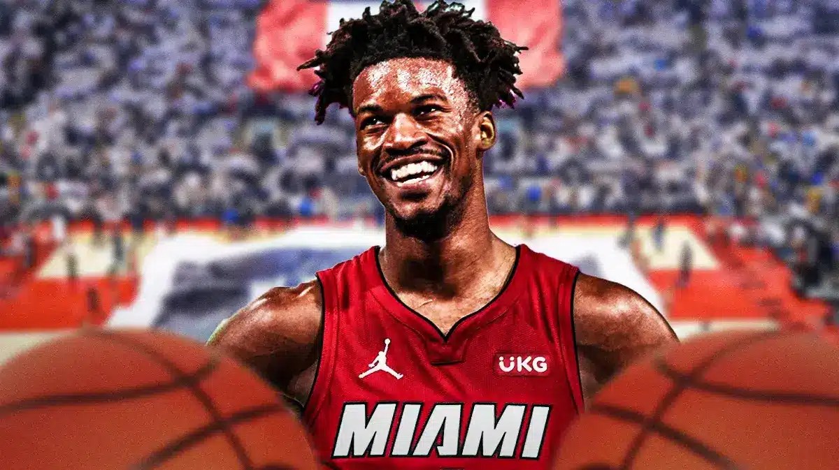 Miami Heat star Jimmy Butler looking confident in front of Scotiabank Arena where the Toronto Raptors play.