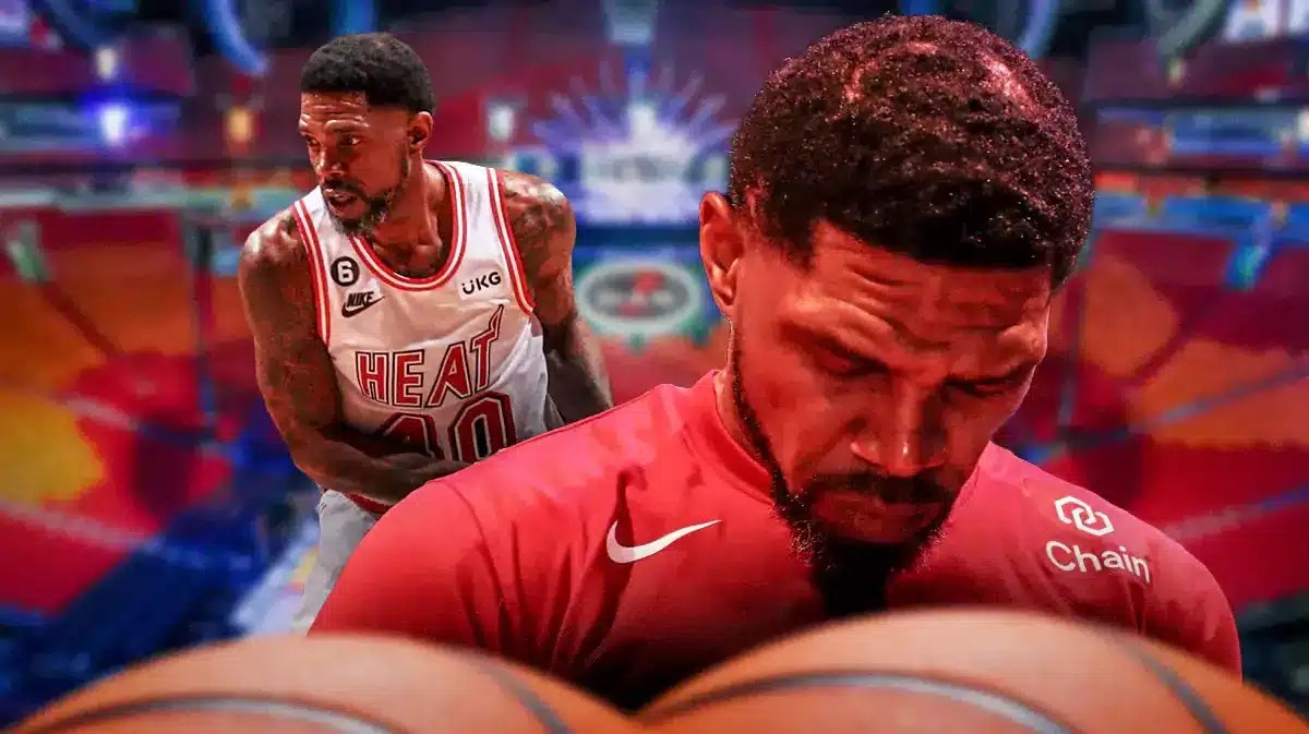 Former Miami Heat player Udonis Haslem in front of the Kaseya Center.