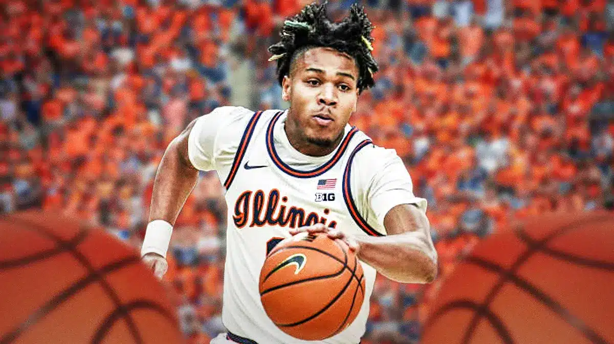 Illinois basketball star Terrence Shannon Jr., with fans in the background.