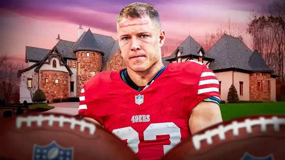 Christian McCaffrey in front of his mansion.