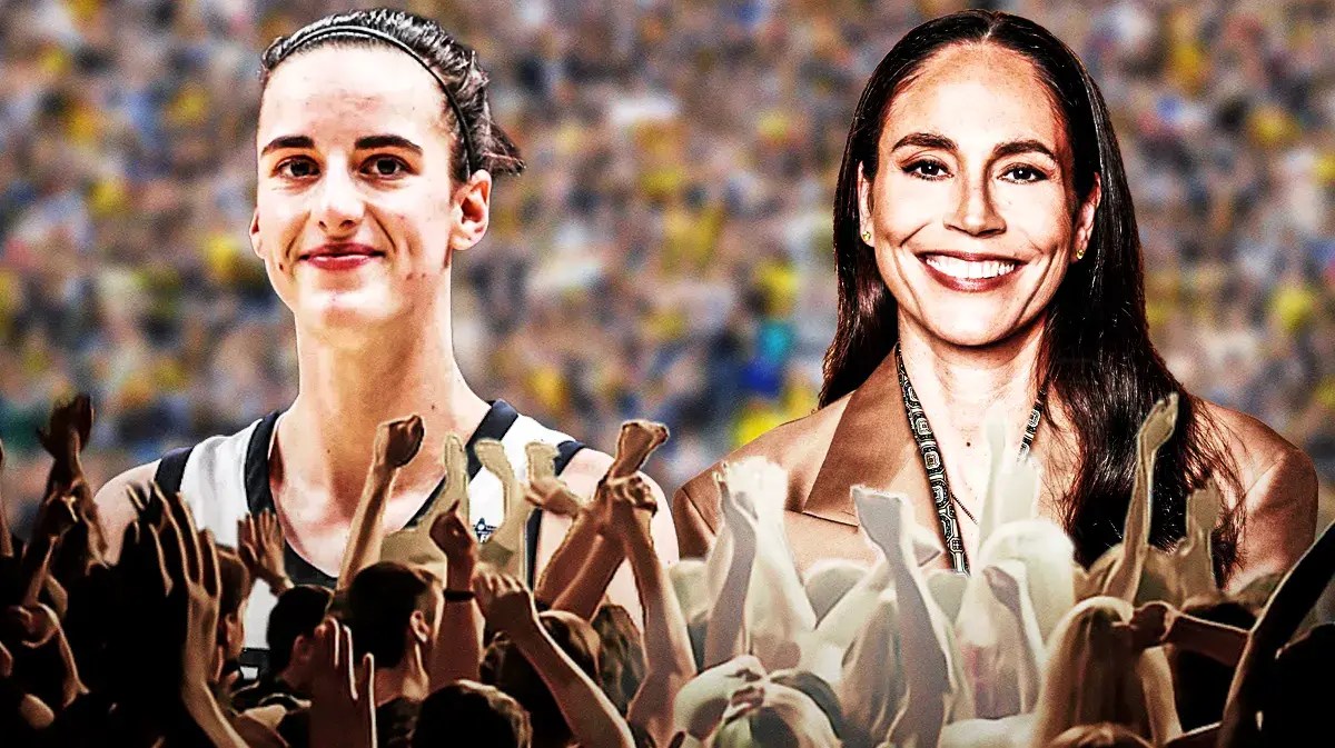 Iowa women’s basketball player Caitlin Clark and former WNBA player Sue Bird