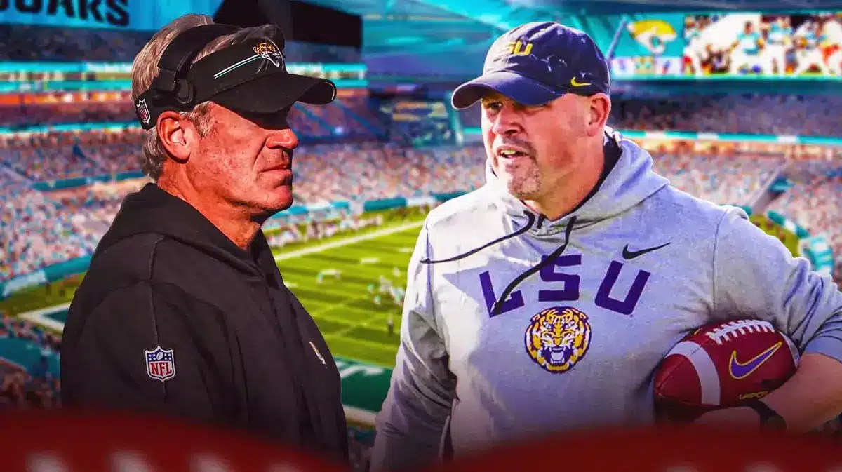 Jaguars coach Doug Pederson looking at LSU's Matt House.