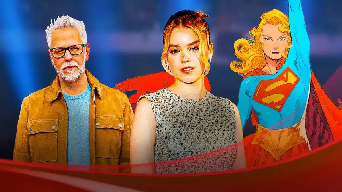 James Gunn and Milly Alcock with Supergirl.