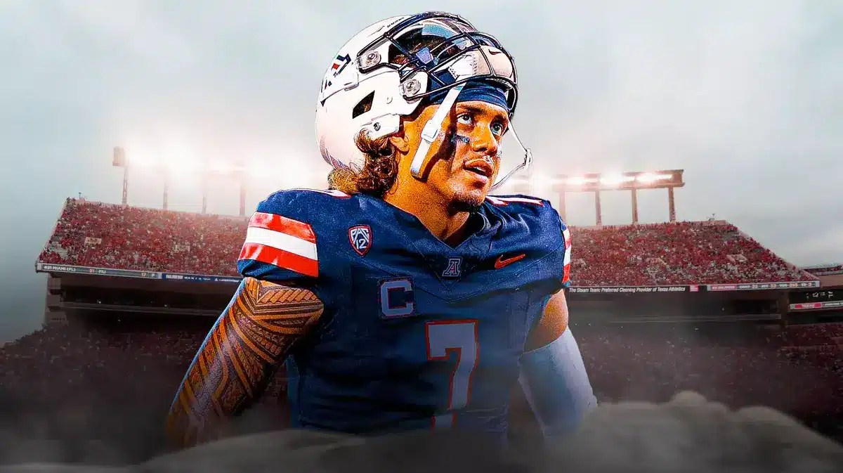 Former Arizona football QB Jayden de Laura standing in front of Texas State football stadium, Jayden de Laura reacting to sexual assault case backlash