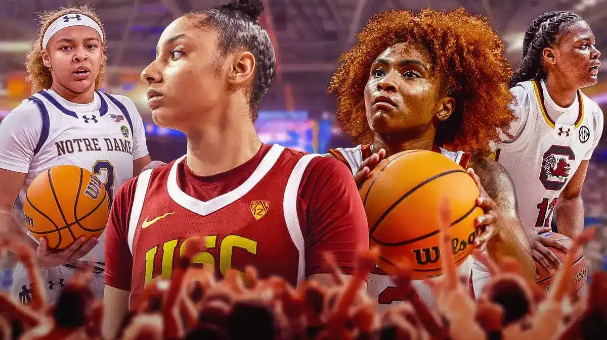 USC women’s basketball player JuJu Watkins, Texas women’s basketball player Rori Harmon, Notre Dame women’s basketball player Hannah Hidalgo, South Carolina women’s basketball player MiLaysia Fulwiley