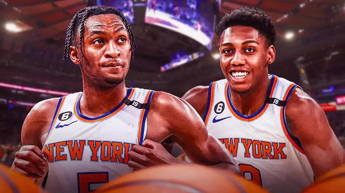 Immanuel Quickley and RJ Barrett in Knicks uniforms
