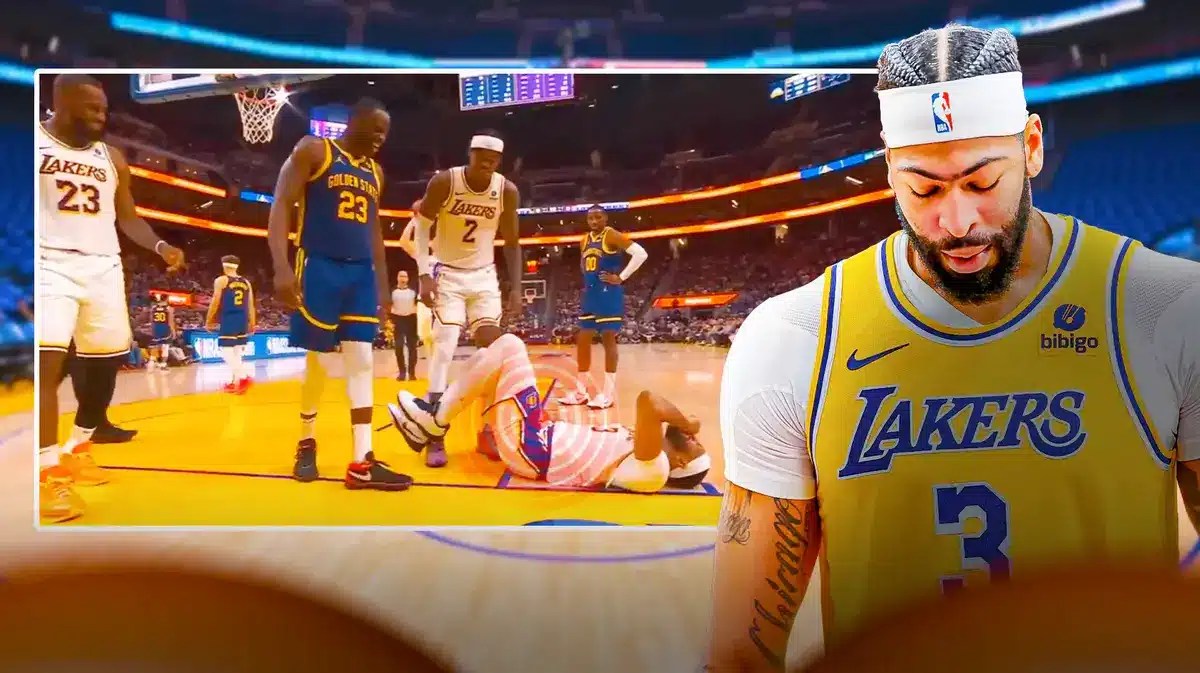 Anthony Davis (Lakers) looking serious with red aching symbol