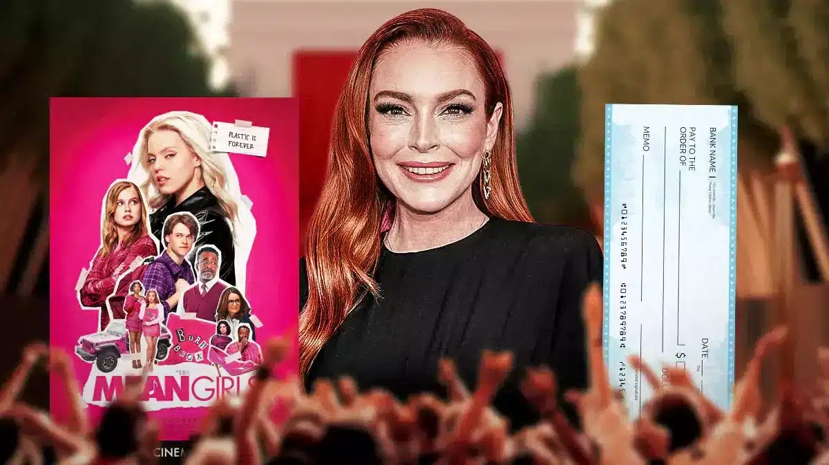Mean Girls 2024 movie poster next to Lindsay Lohan and check.
