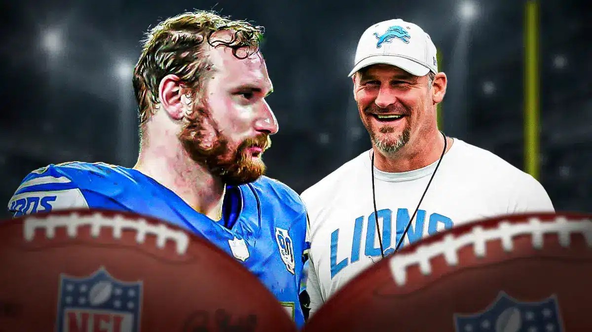Lions coach Dan Campbell and center Frank Ragnow