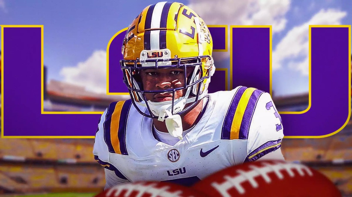 LSU football, Tigers, Logan Diggs, Transfer portal, Logan Diggs LSU, Logan Diggs in LSU uni with LSU football stadium in the background