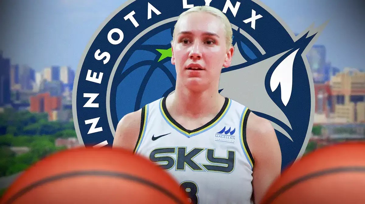 WNBA player Alanna Smith, with the Minnesota Lynx logo and city of Minneapolis, Minnesota, USA in the background