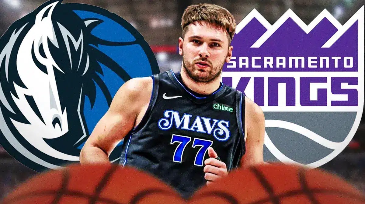 Luka Doncic ponders injury status in front Mavericks and Kings logos