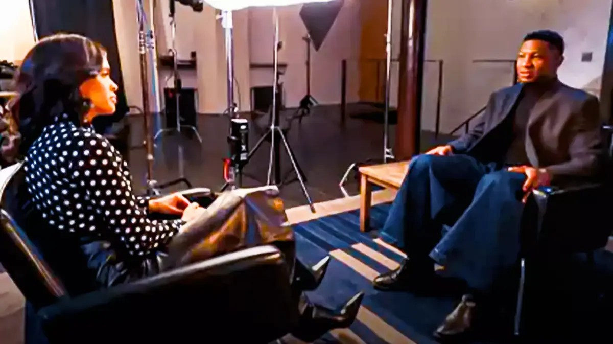 Actor Jonathan Majors in sit down interview.