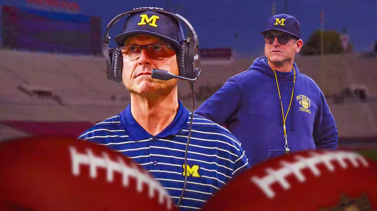Michigan football, Wolverines, Alabama football, Crimson Tide, Rose Bowl, Jim Harbaugh with Rose Bowl Stadium in the background