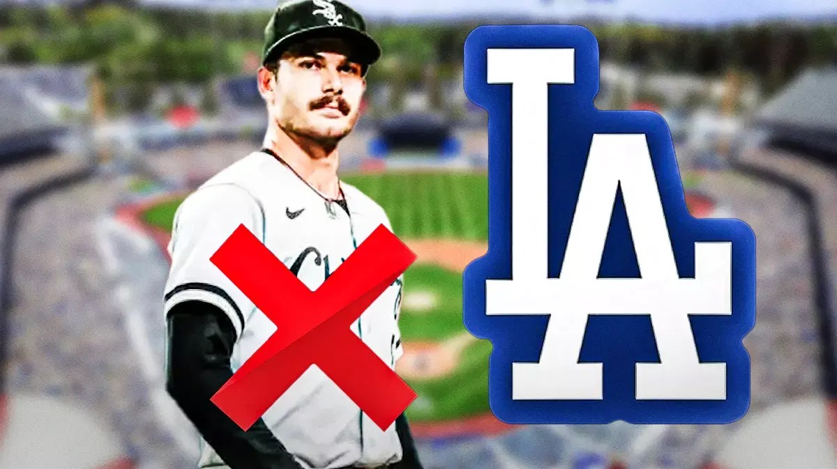 Dylan Cease next to the Dodgers logo