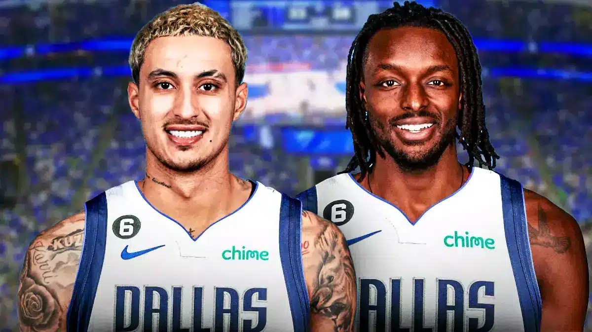 Kyle Kuzma, Jerami Grant in Mavericks uniforms.