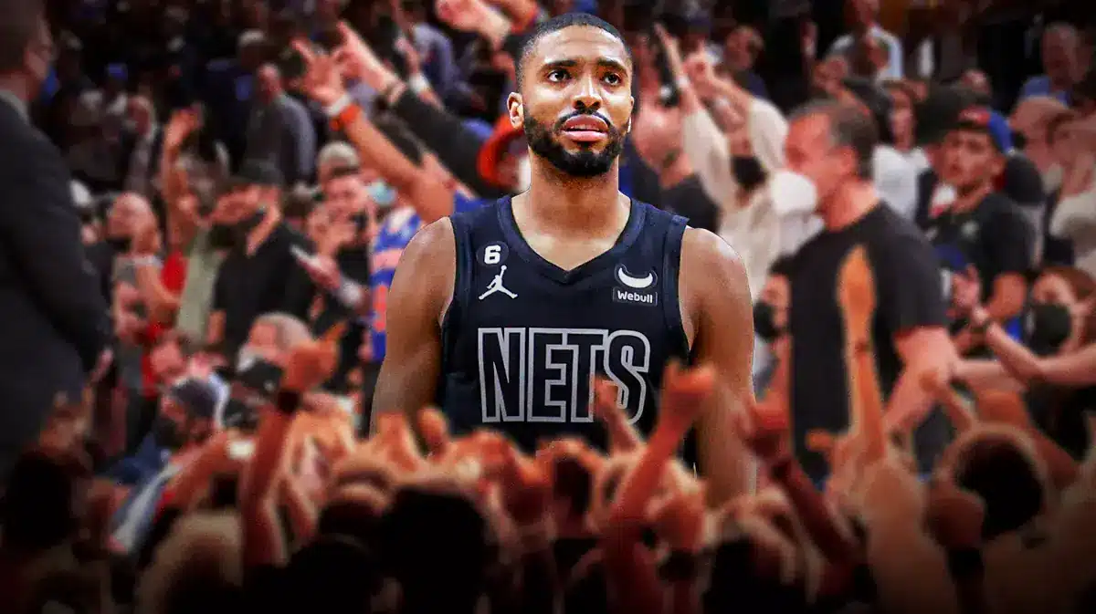 Nets' Mika Bridges with cheering Knicks fans all around him.