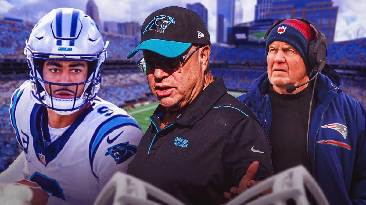 Panthers Bryce Young and David Tepper with Patriots Bill Belichick