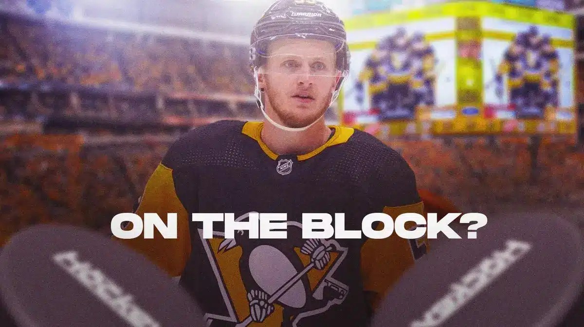 Jake Guentzel with a caption that says "On the block?" (Pittsburgh Penguins)