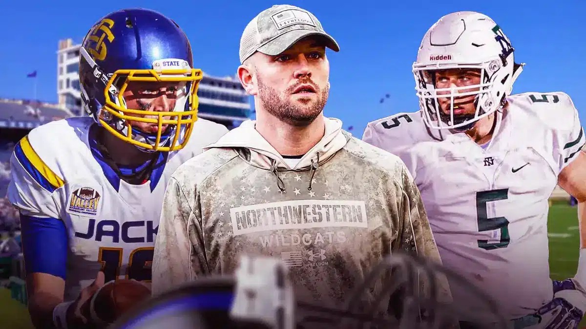 Northwestern football David Braun and Tim McGarigle with new Ben Bryant OC Zach Lujan