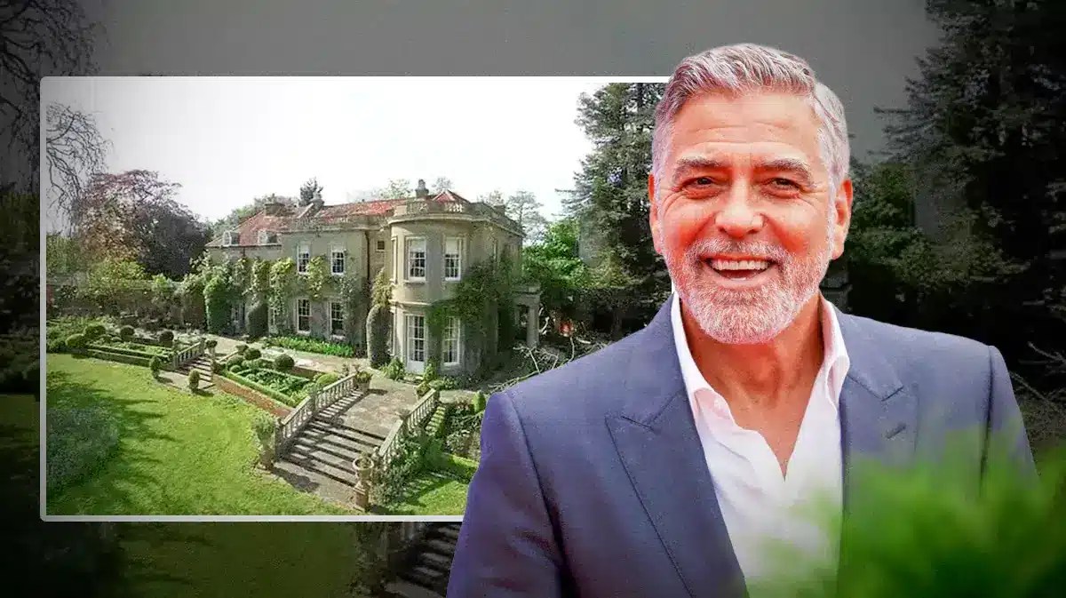 George Clooney in front of his mansion in England.