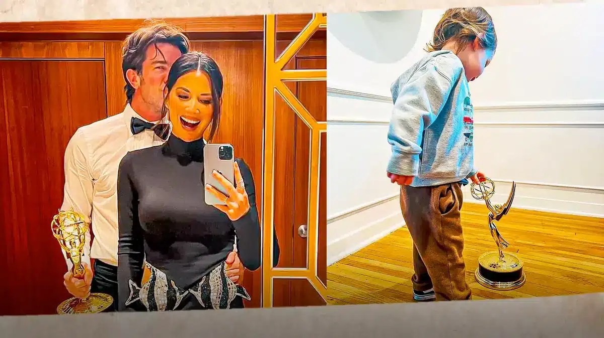 John Mulaney and Olivia Munn and their son.