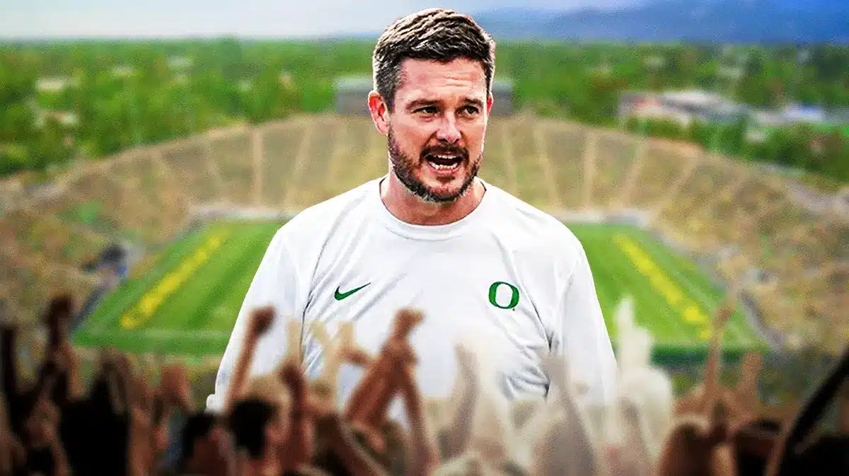 Oregon football, Ducks, Dan Lanning, Oregon Big Ten, Transfer portal, Dan Lanning with Oregon football stadium in the background