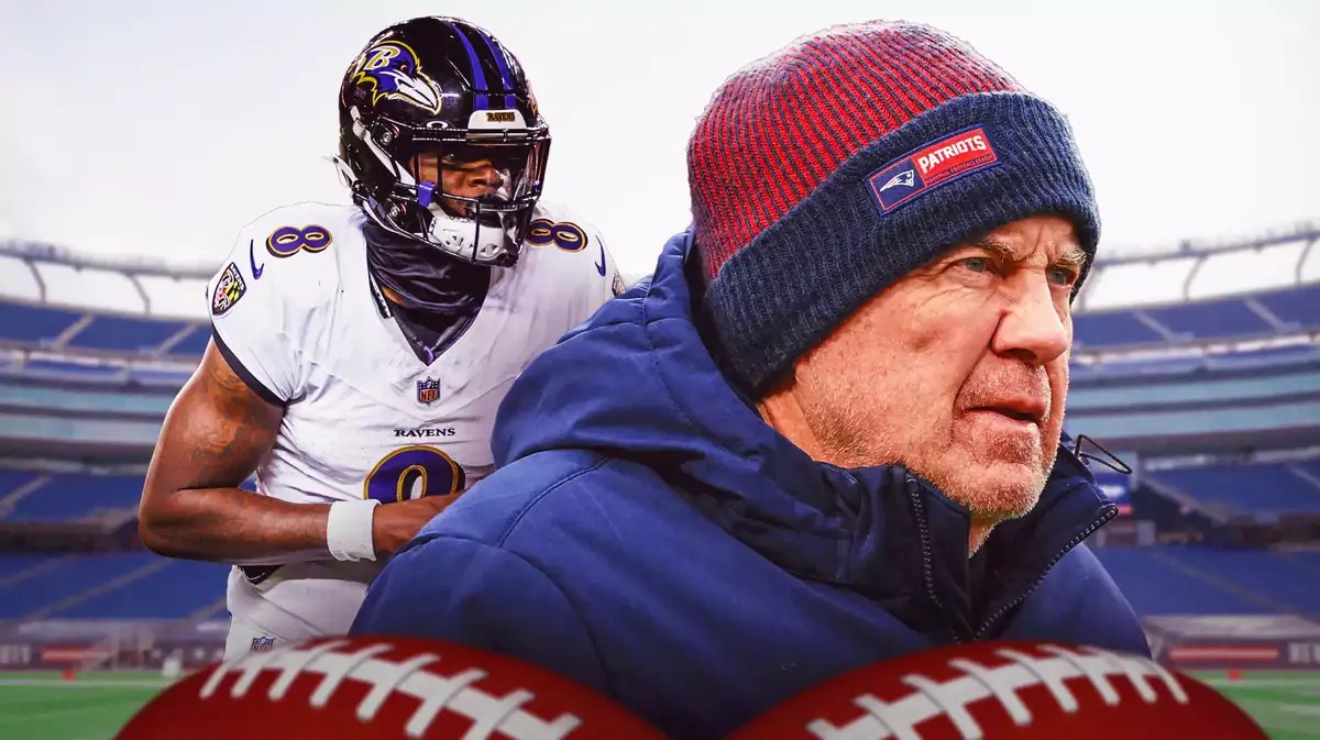 Lamar Jackson standing next to Bill Belichick