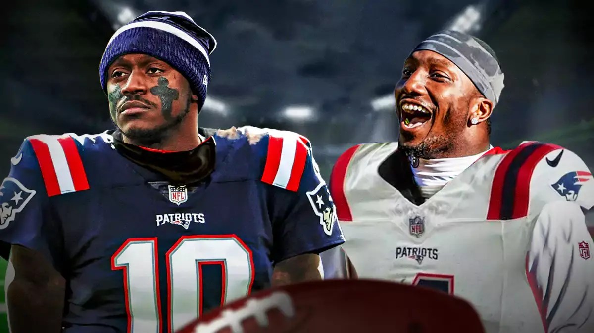Photo: AJ Brown and Deebo Samuel in Patriots uniform with Patriots fans in the back